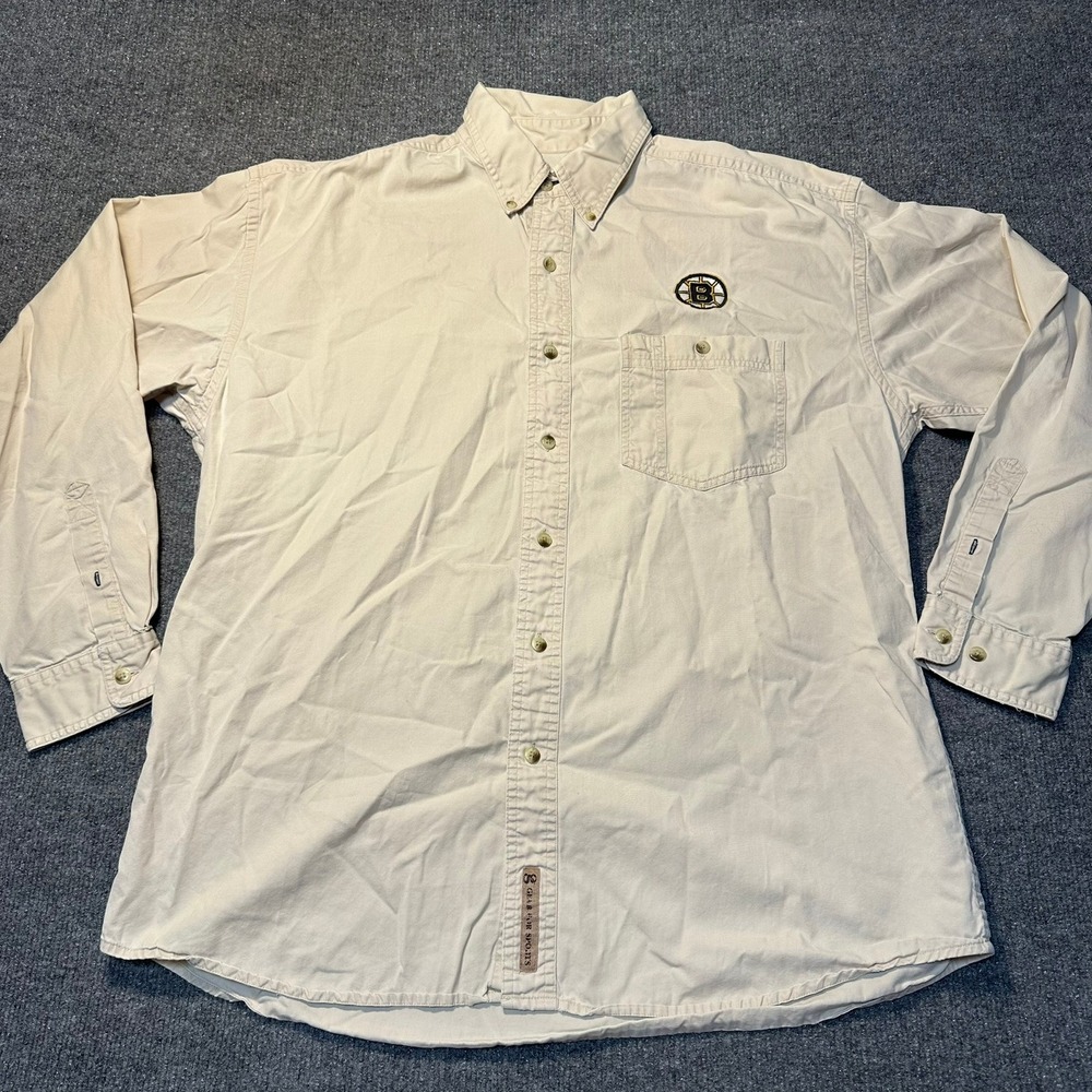Gear For Sports Boston Bruins Mens Large Khaki Cotton Button Down Shirt NHL Tan